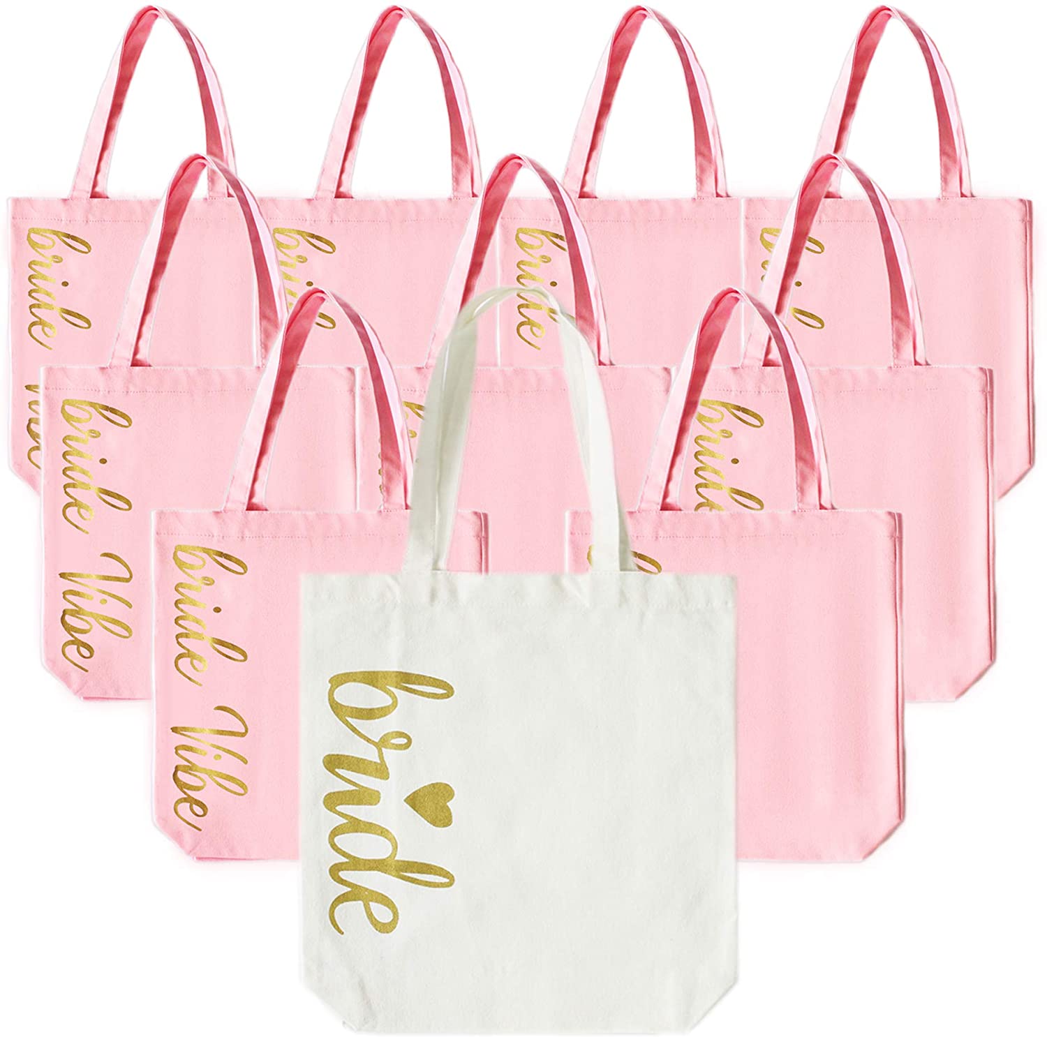 Price:$53.88    Set of 10pcs Bachelorette Party Bag, Gift Tote Bag for Bride, Bridemaids,100% Cotton Bride and Bride Vibe Shoulder Bags (Pink)  Clothing