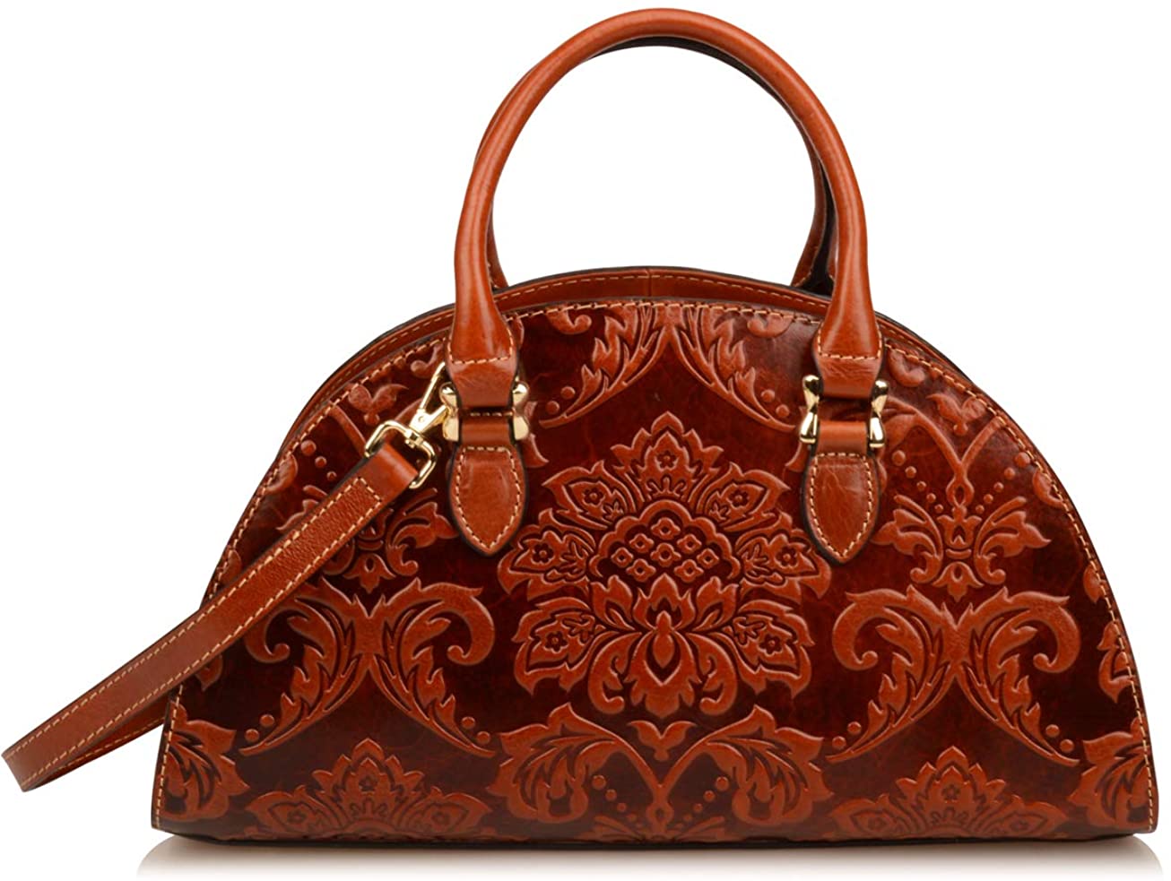 Price:$169.00    Ainifeel Women's Genuine Leather Floral Purses Semicircle Bag Shoulder Bags Hobo Bag (Brown)  Clothing