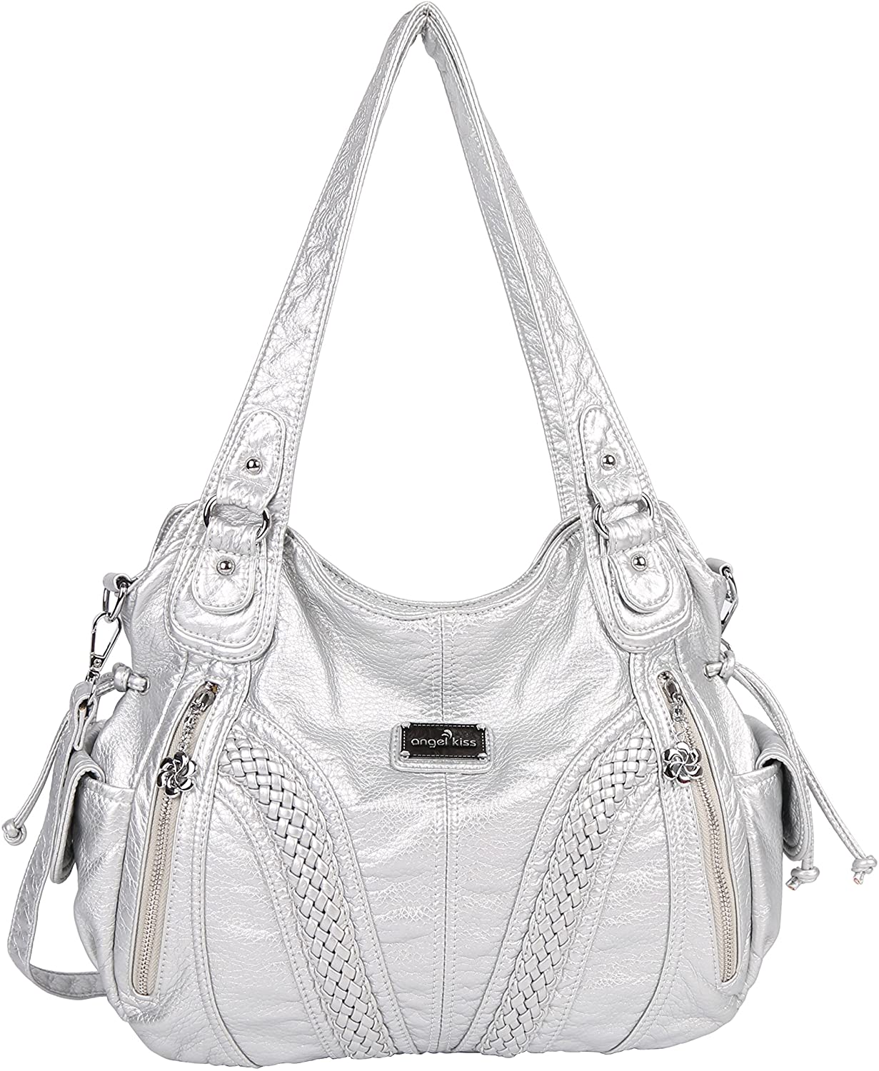 Price:$35.03    Angelkiss Women Top Handle Satchel Handbags Shoulder Bag Messenger Tote Washed Leather Purses Bag (Sliver) …  Clothing
