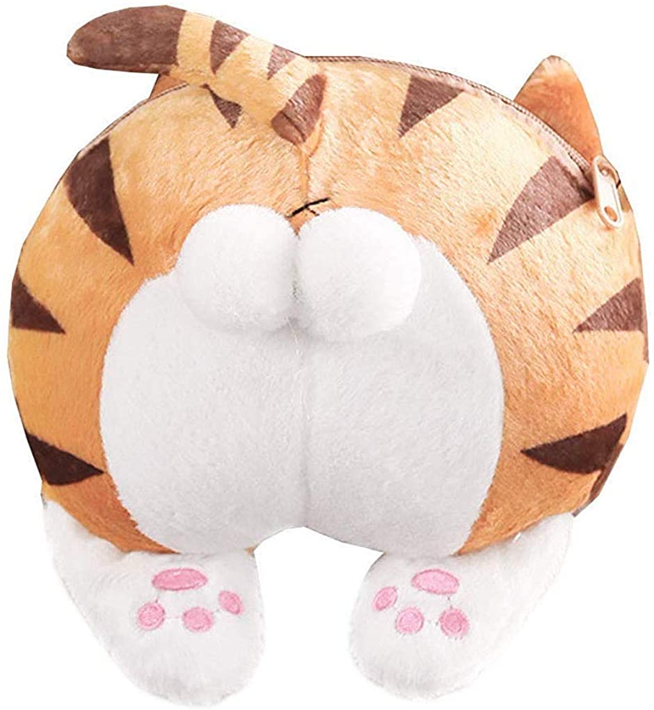 Price:$9.22 Cute Cat Butt Tail Plush Shoulder Bags Purse (Yellow)  Handbags   