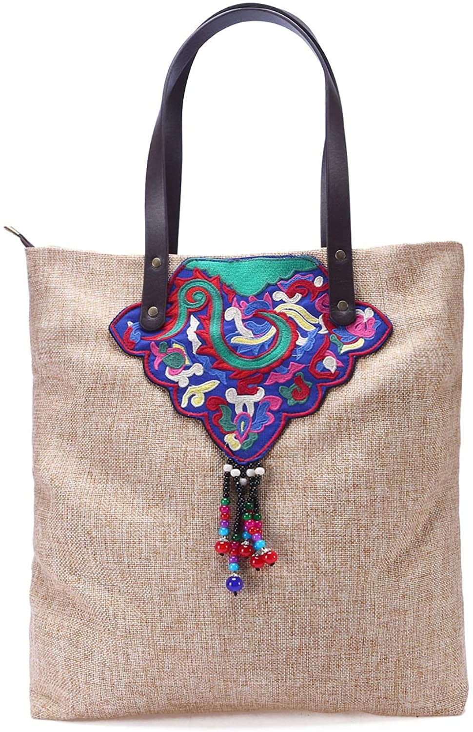 Price:$25.99    Embroidered Cotton Shoulder Bag Vintage Boho Ethnic Handbag Totes Travel Beach Bag (Brown)  Clothing