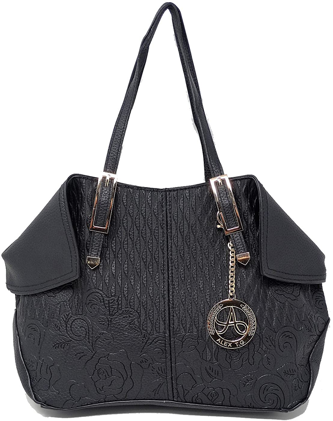 Price:$19.99    ALEX T.G. Women Satchel Handbag TULIP 3D ART Black Color  Clothing