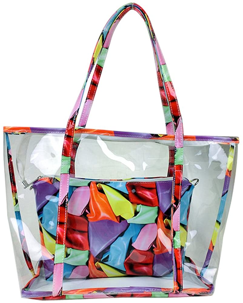 Price:$18.96 Donalworld Women Clear Floral Waterproof Beach PVC Shoulder Bag Rose  Handbags   