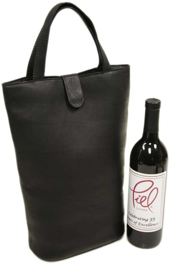 Price:$91.18    Piel Leather Doulbe Wine Tote, Black, One Size  Piel Leather  Clothing