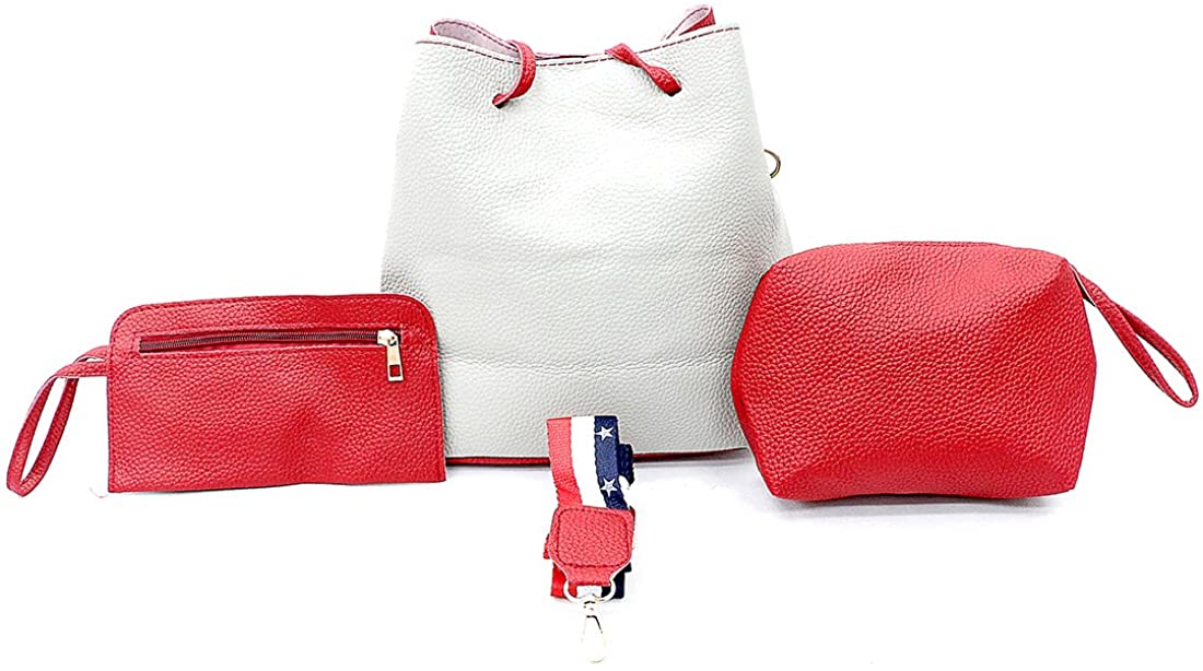 Price:$16.99 Taruron Women Shoulder Hand Vintage Faux Leather Bucket Shape Hand/Shoulder bag 3 pcs/set (Red)  Handbags   