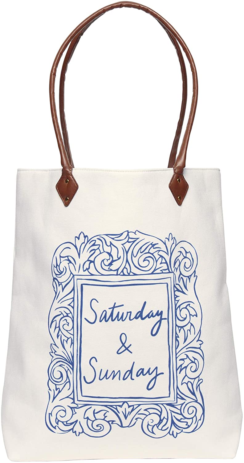 Price:$18.69    C.R. Gibson Women's Large Blue and White Saturday & Sunday Canvas Shoulder and Tote Bag, Blue & White, One Size  Clothing