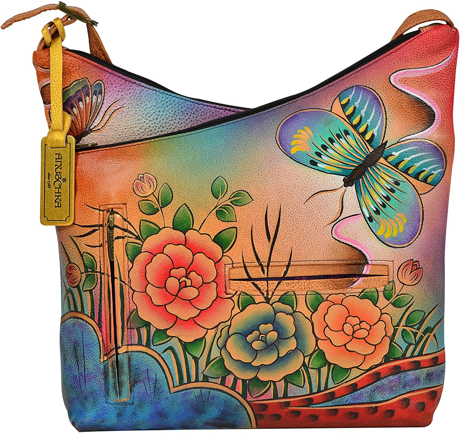 Price:$0.00    Anuschka Leather Women's V-Top Hobo Handbag, Premium Antique Rose, OS  Clothing