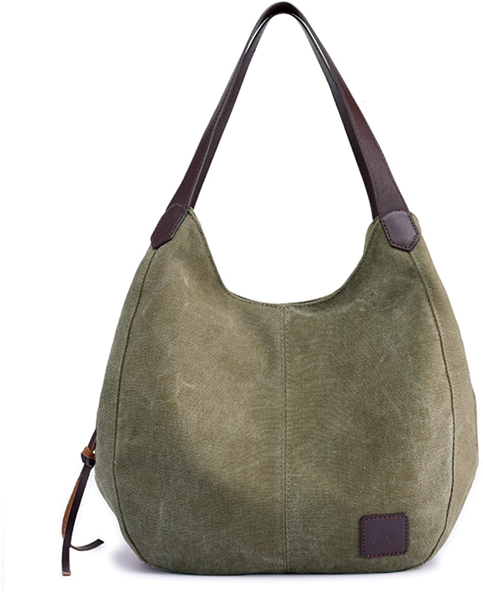 Price:$20.99    Hiigoo Fashion Women's Multi-pocket Cotton Canvas Handbags Shoulder Bags Totes Purses (Green)  Clothing