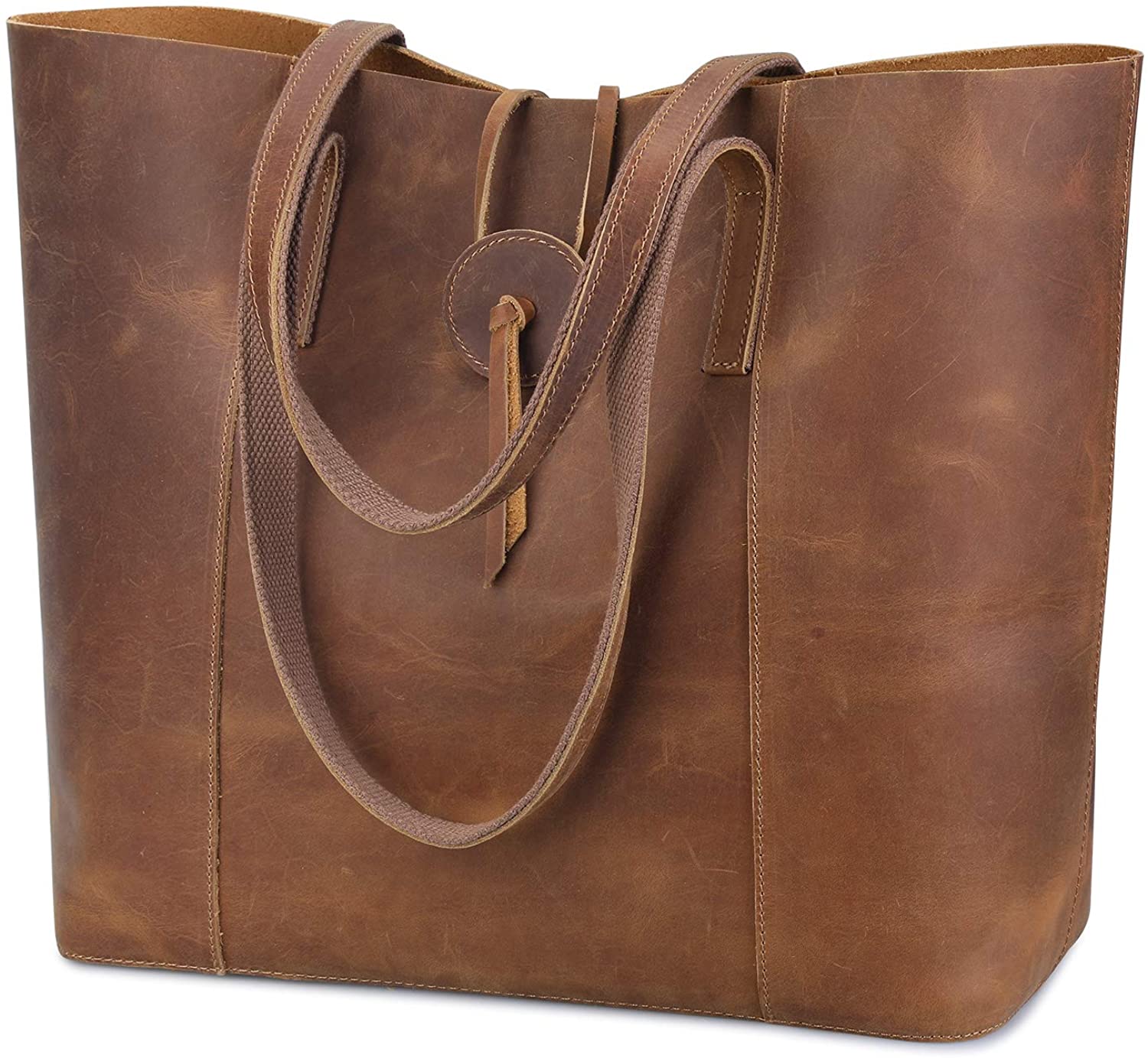 Price:$81.99    S-ZONE Vintage Genuine Leather Tote Bag for Women Large Shoulder Purse Handbag  Clothing