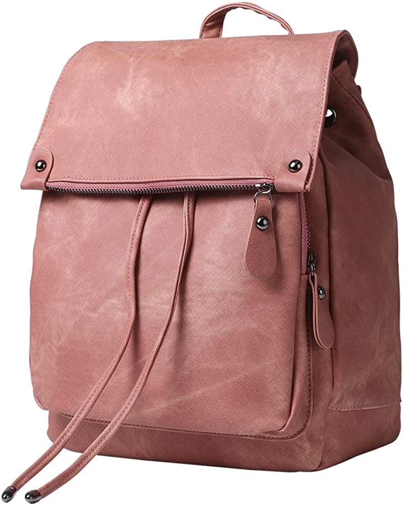 Price:$25.99    Women Backpack Waterproof Anti-theft Lightweight PU Leather Nylon Shoulder Bag Travel Backpack Ladies(Pink)  Clothing