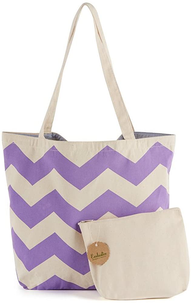 Price:$19.99    Multi-Purpose Chevron Canvas Shopping/Beach Tote Shoulder Bag with Pouch - 11"x13"x6" (Purple)  Clothing