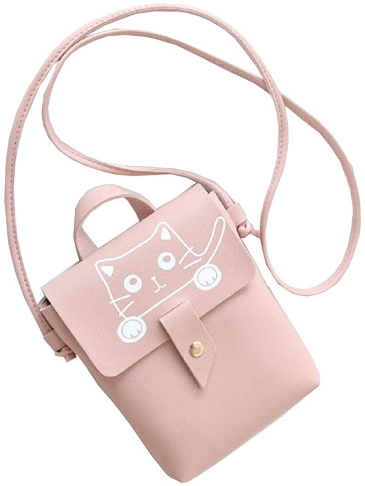 Price:$9.99 UNI Women Portable Small Crossbody Bag Shoulder Bag Smartphone Wallet Bag Cute Cat (Pink)  Handbags   