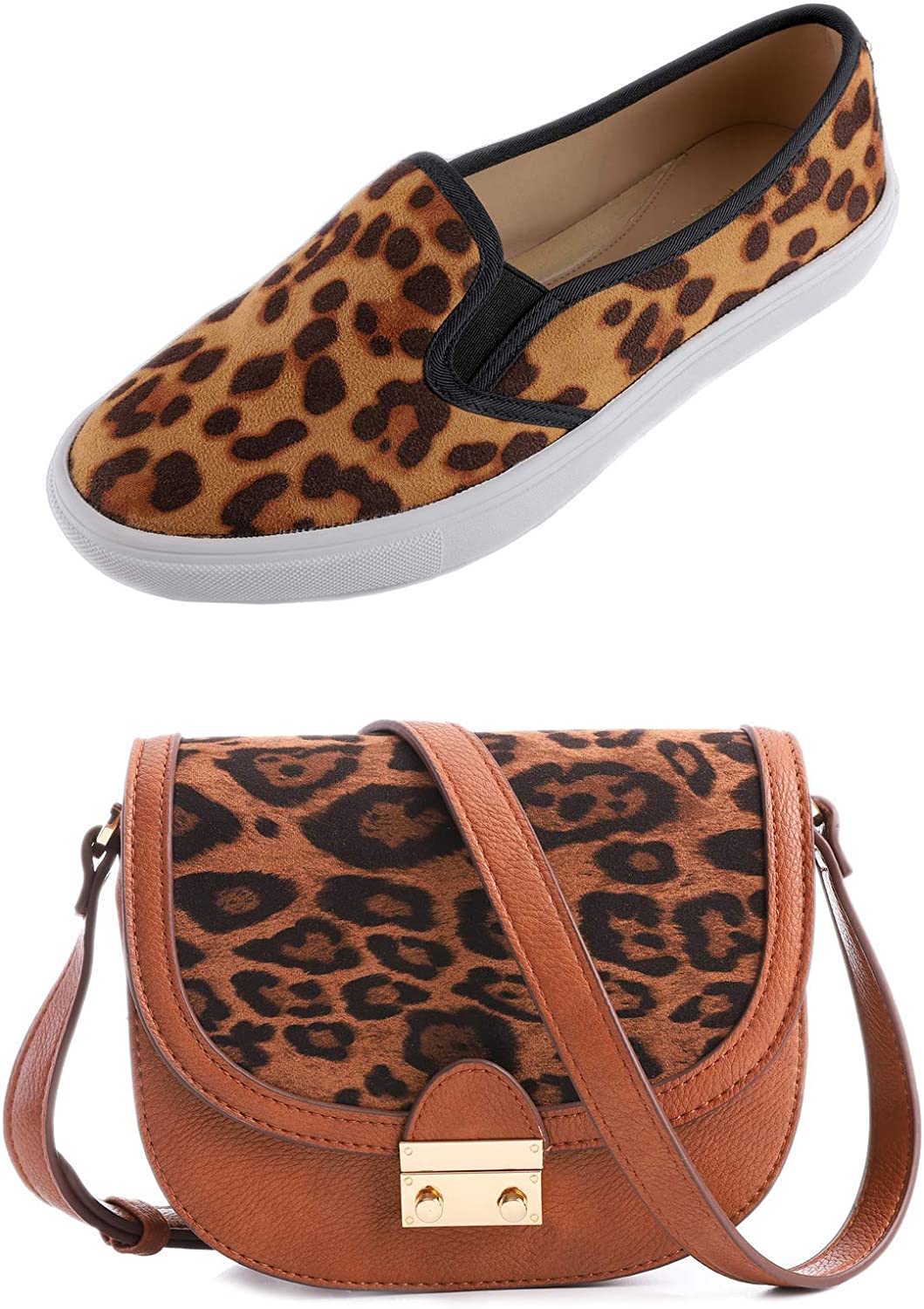 Price:$39.99 Feversole Womens Fashion Leopard Shoulder Purse Bag and Slip On Size US9 Bundle  Handbags   