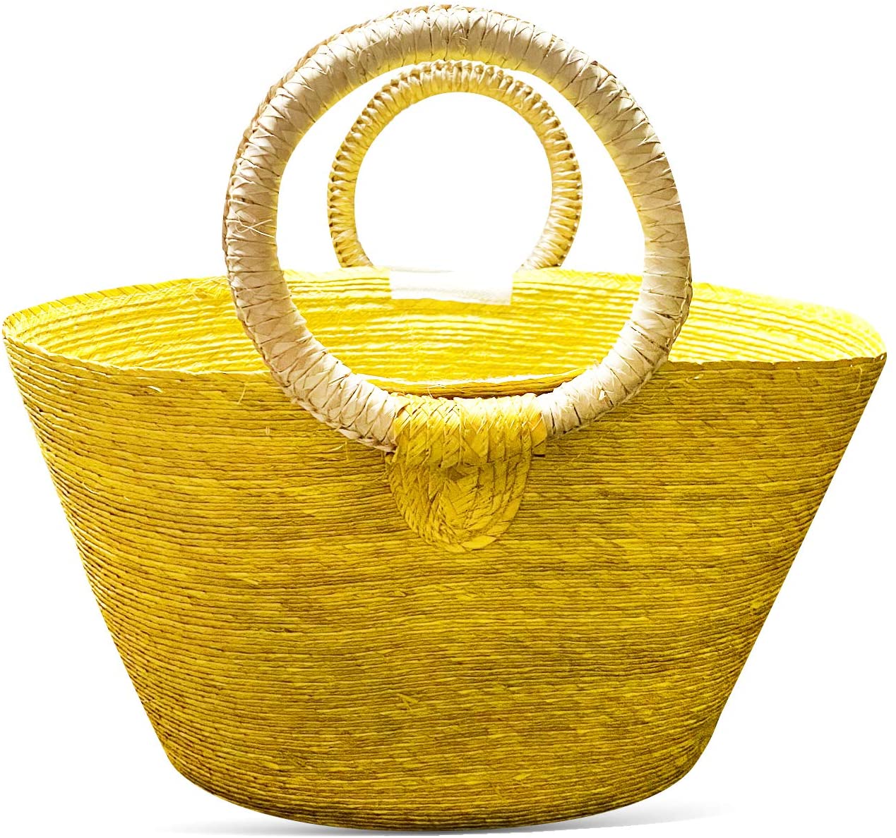 Price:$29.99     Elly Décor 18" Straw Bag Made of Handwoven Palm Tote Wicker Basket with Handles Artistic Handbags Ideal for Shopping, Market, Picnic and Travelling to Carry Accessories Color Yellow   Clothing