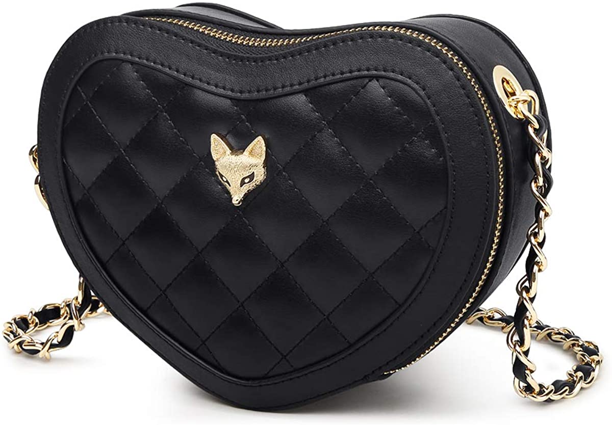 Price:$49.99 Small Leather Crossbody Bag for Women, Genuine Leather Diamond Pattern Heart-shape Mini Ladies Shoulder Chain Bag Women's Designer Compact Messenger Bags Fashion Zipper Purses and Handbags (Black)  Handbags   