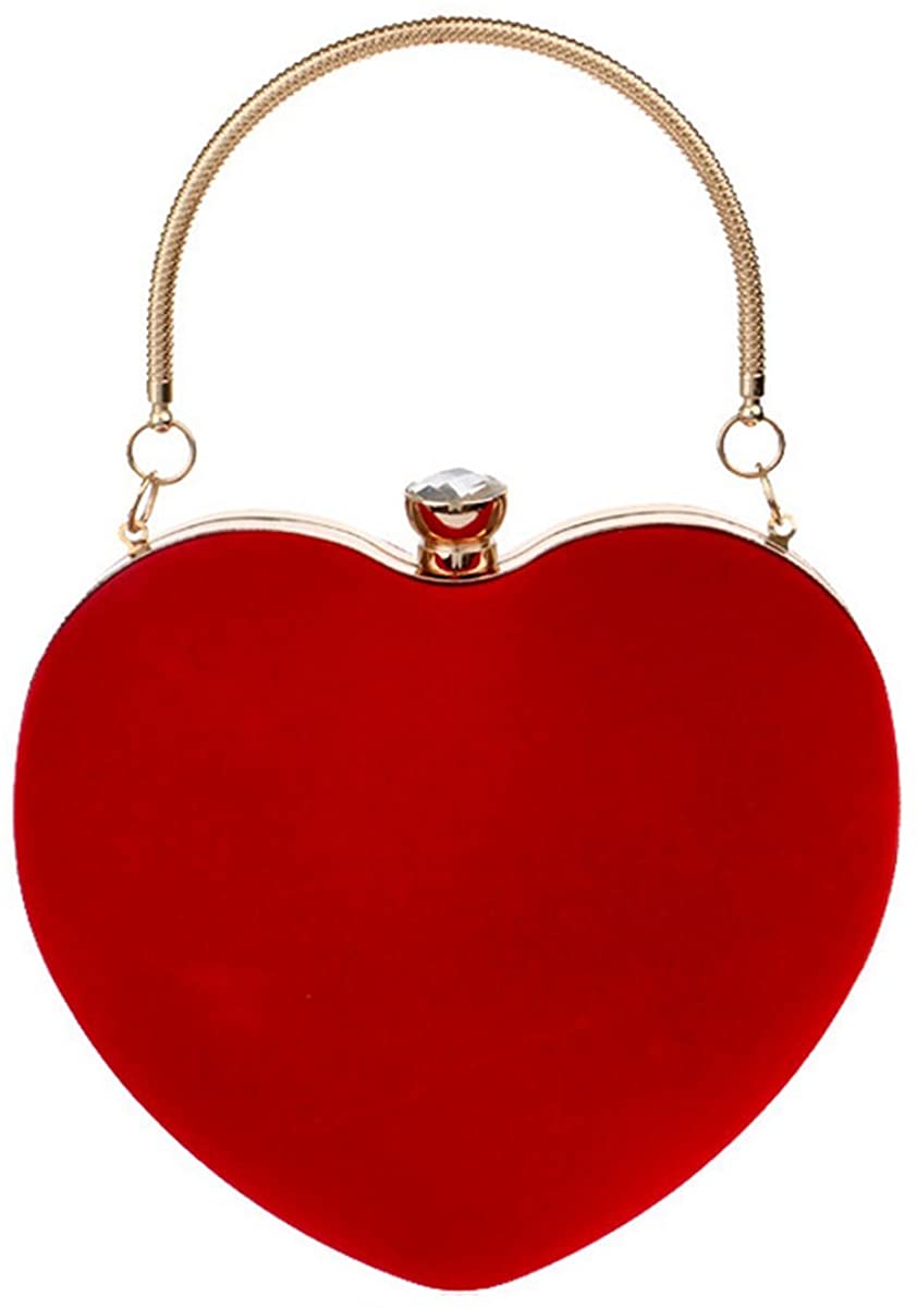Price:$23.62 Heart Shaped Evening Clutch Bag Purse Chain Messenger Shoulder Handbag Tote (Red Color)  Handbags   