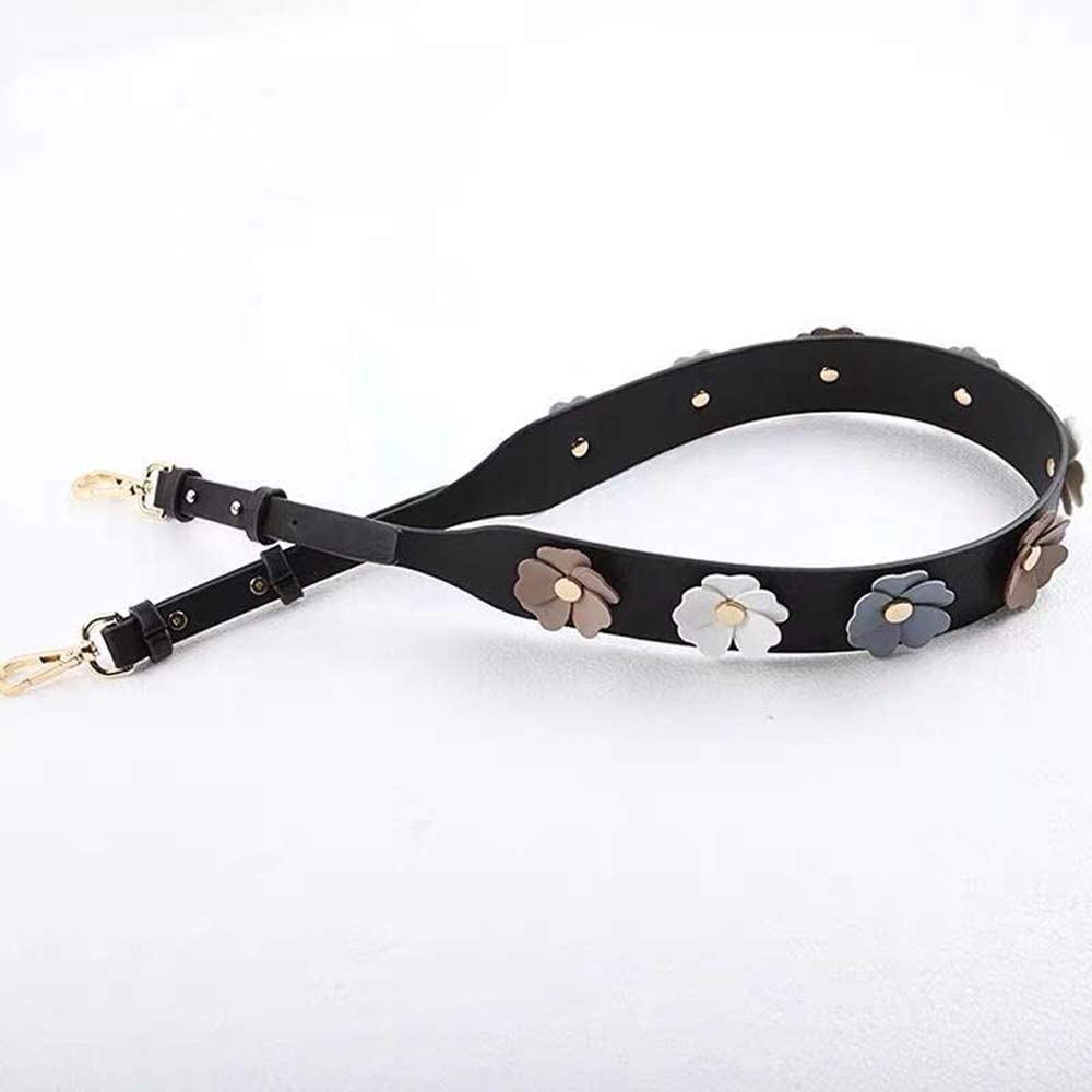 Price:$18.99    HinLot Wide Flower Applique PU Leather Handbags Strap Shoulder Bag Straps Crossbody Purse Belt (Black)  Clothing