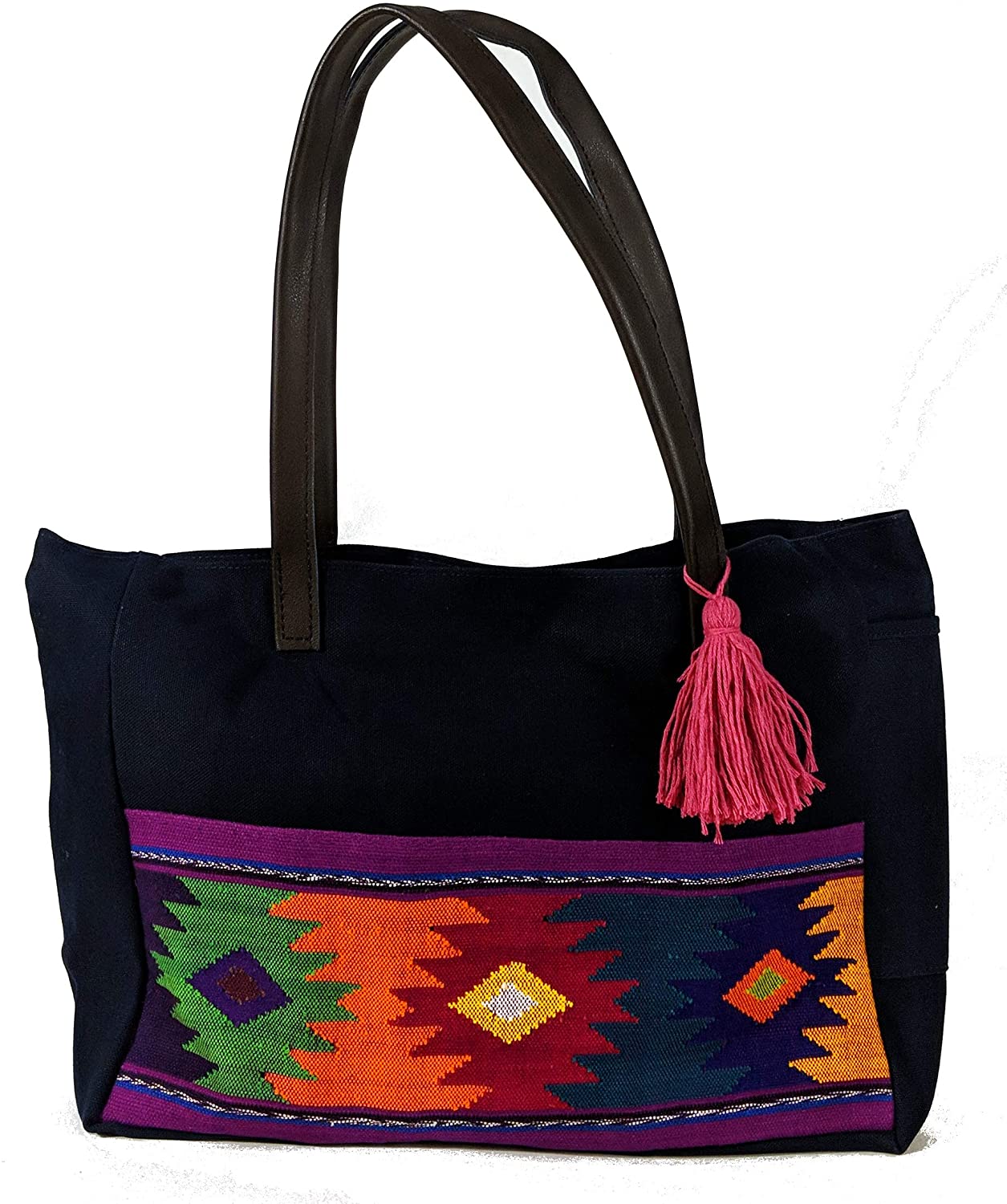 Price:$39.99 Navy Blue Canvas Shoulder Bag - Diamonds on Magenta (M)  Handbags   