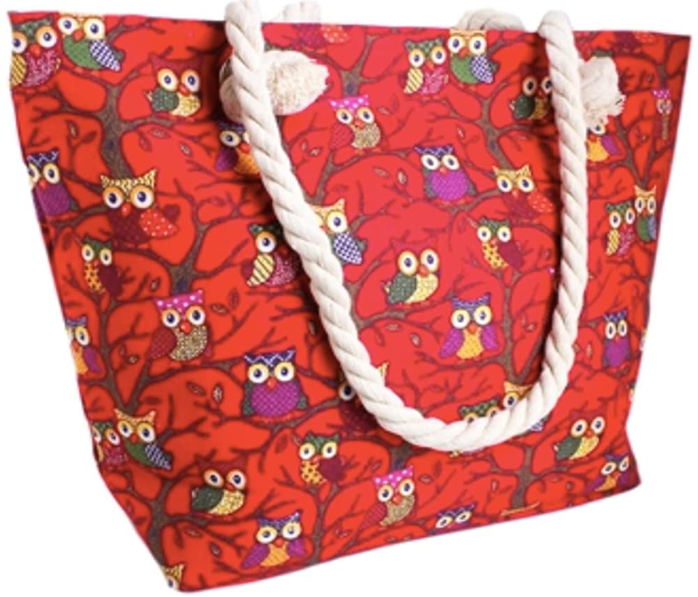 Price:$16.95    Canvas Tote Bag - Shoulder Tote, Perfect for School, Work, or the Beach. Large Compartment - Red & Yellow Owls Theme 17 x 12  Clothing