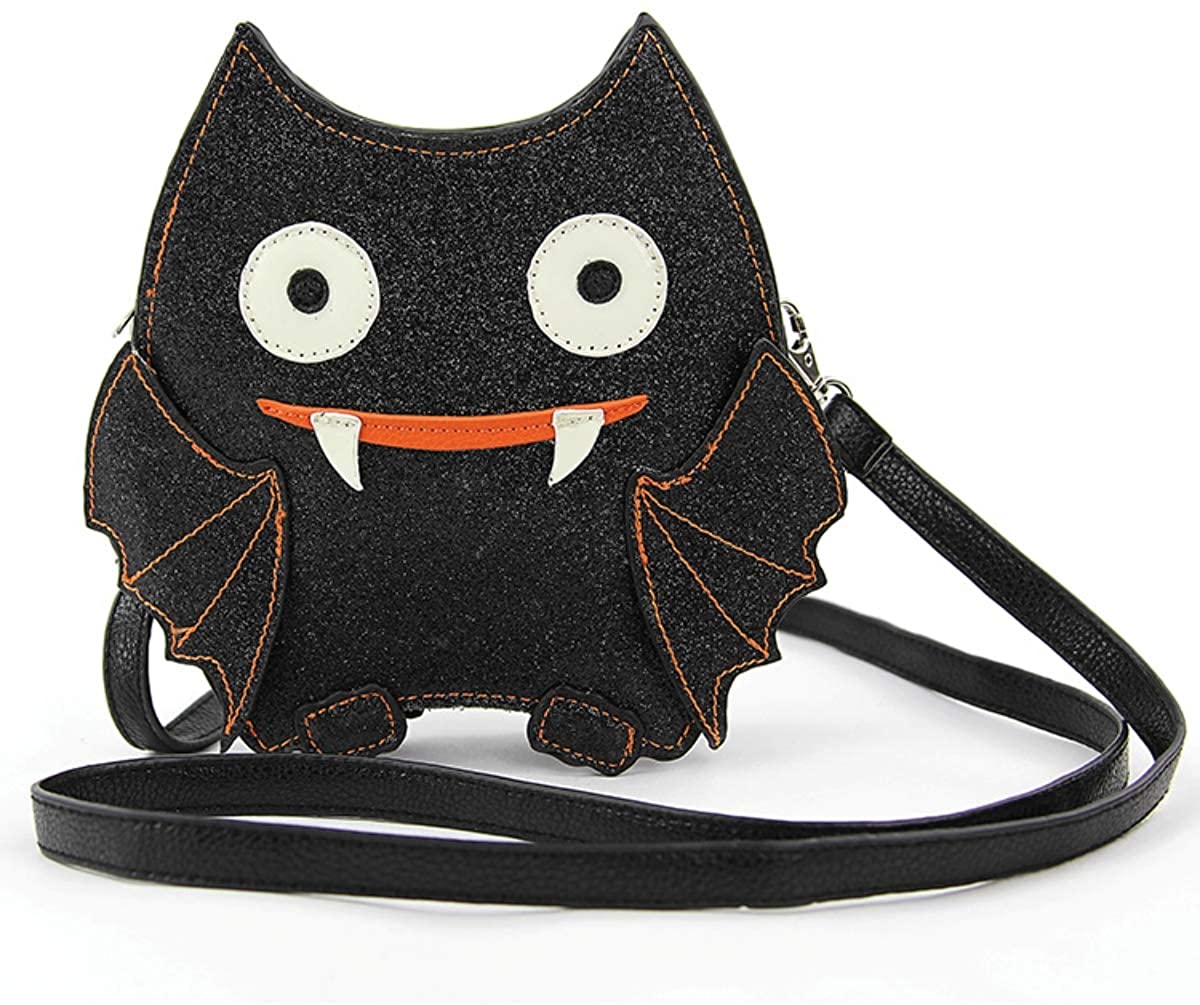 Price:$39.88 Glittery Black Bat Crossbody Shoulder Bag, 8 Inch  Handbags   
