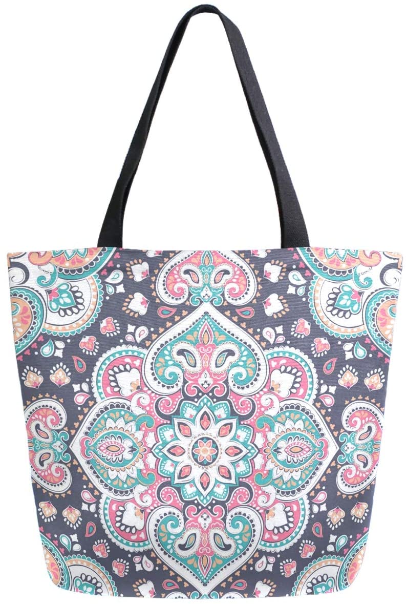 Price:$15.99    ZzWwR Beautiful Indian Floral Paisley Extra Large Canvas Shoulder Tote Top Handle Bag for Gym Beach Weekender Travel Shopping  Clothing