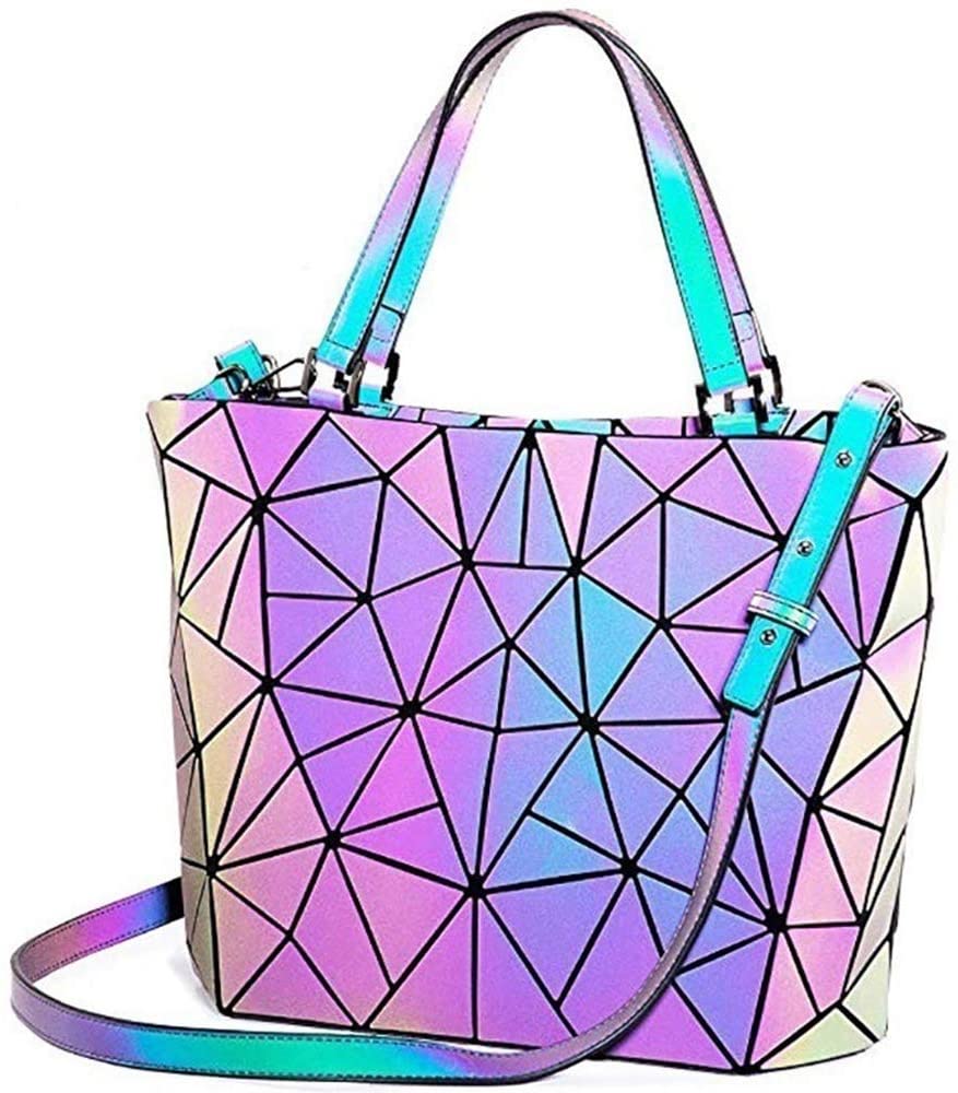 Price:$60.00    Geometric Luminous Small Size Handbags Holographic Tote Luminesk Reflective Shoulder Bag (Small handbag)  Clothing