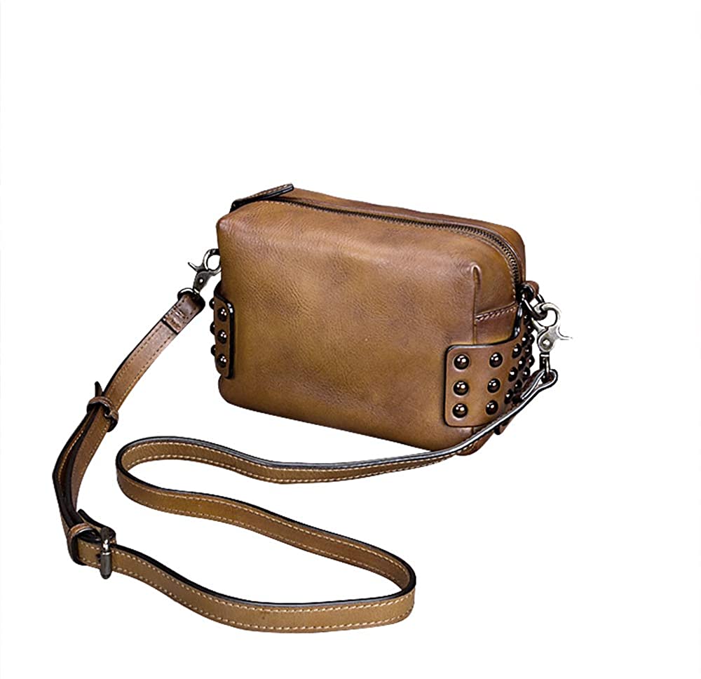 Price:$50.99 Crossbody Bag for Women Genuine Leather Handmade Dip Dye Ladies Satchel Messenger Shoulder Bags (Brown)  Handbags   