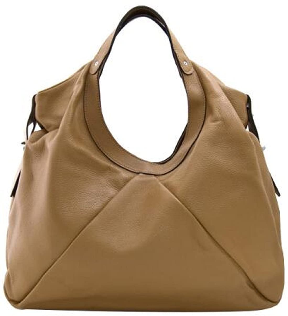 Price:$22.99    Lush Leather Triangle Paneled Tan Tote  Clothing