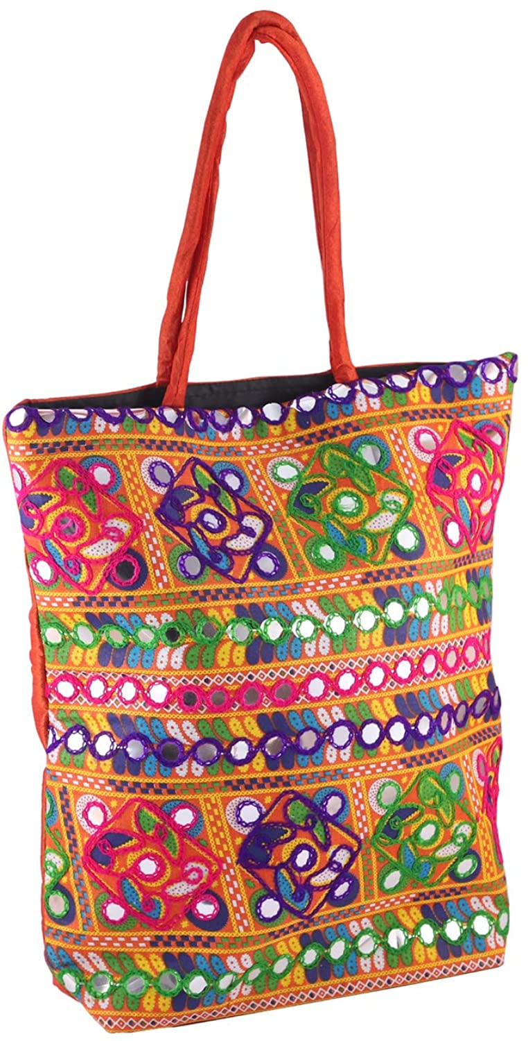 Price:$17.99 Aatm Jaipuri Handbag Multipurpose Embroidered Cotton Beautiful Designer Handicraft For College Girls  Handbags   