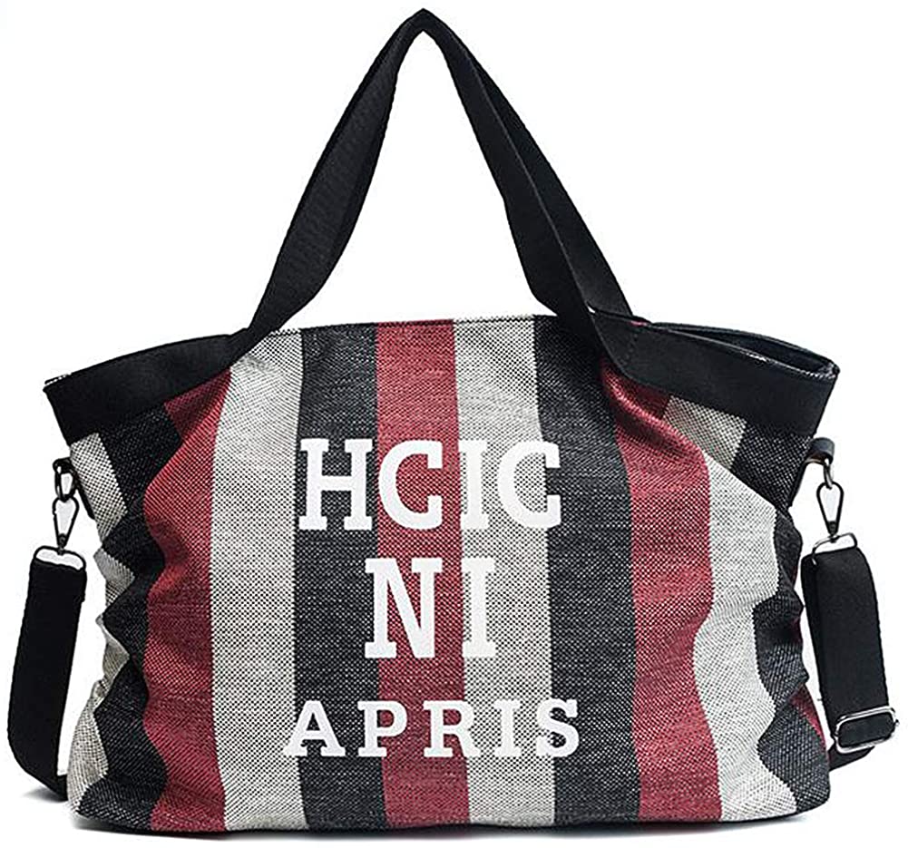 Price:$29.69    Sophiscated Women Handbag Canvas Totes Purses 2WAY Large Light Weight Stripe Leather Bottom Fashion Shoulder Bag (レッド)  Clothing