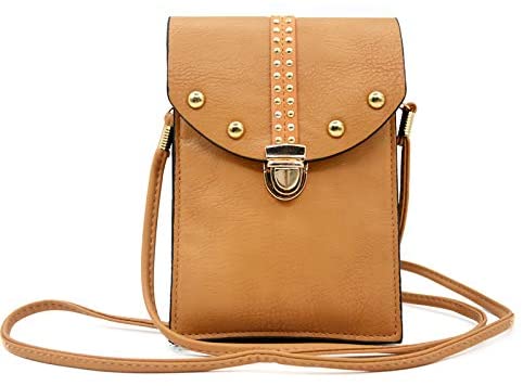 Price:$19.99 Hanna Roberts Lightweight Faux Leather Cross Body Cell Phone Pouch Shoulder Bag with Straps (Brown)  Handbags   