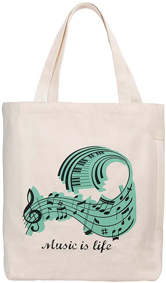 Price:$8.00    BMC Womens Keyboard Notes Design Multi-Purpose Canvas Material Fashion Shopping Tote Bag - Music Is Life  Clothing