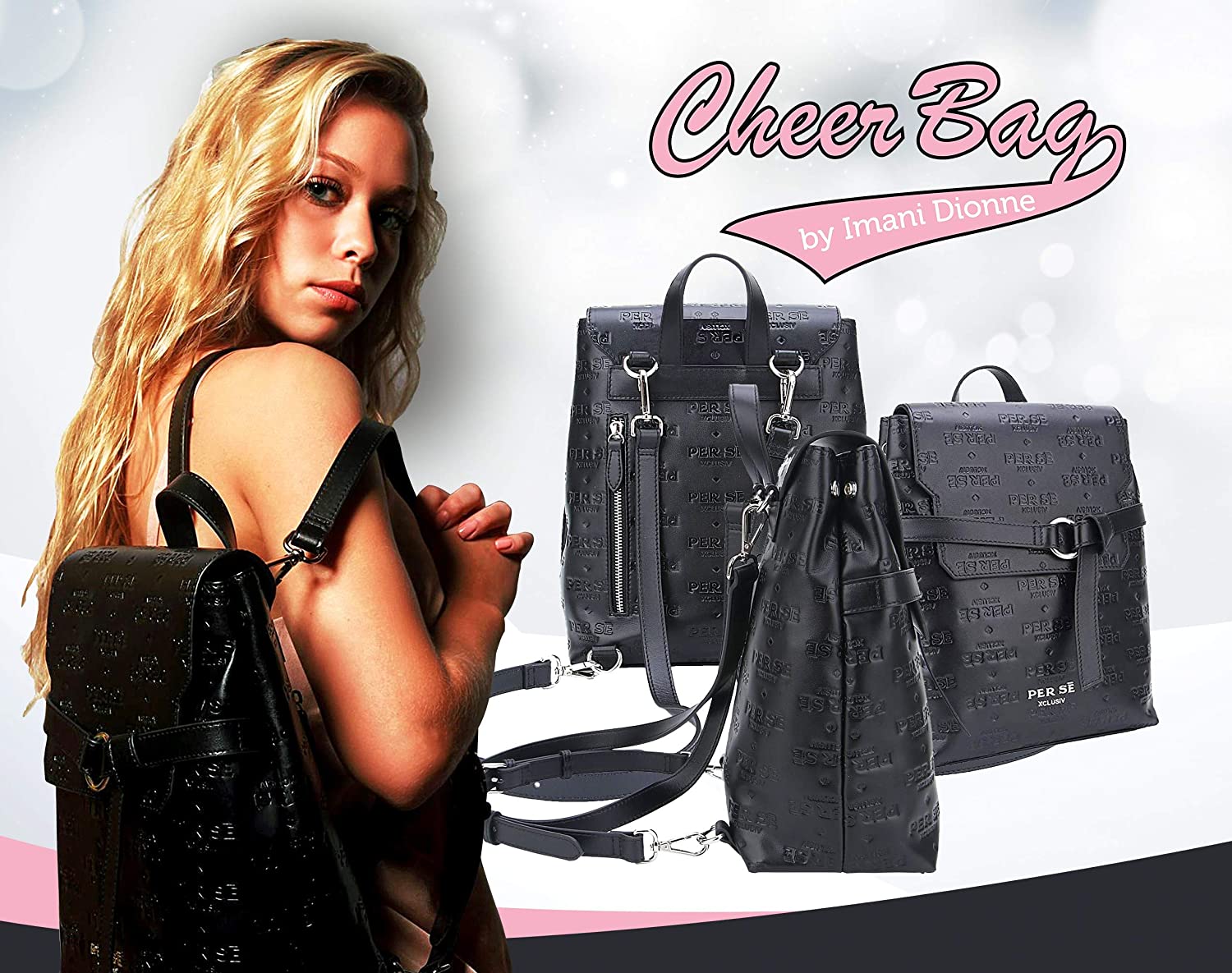 Price:$38.99 PER SE Cheer Bag by Imani Dionne Premium Quality Leather Monogram Backpack Purse for Women, Casual Small Stylish with Adjustable Shoulder Straps, Dust Bag, Brushed Steel Authentication Card, Black  Handbags   