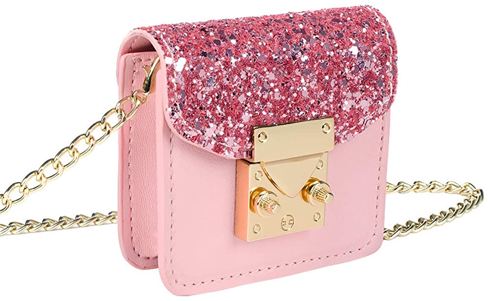 Price:$12.99 top4cus Mini Coin Purse, Bling Shoulder Crossbody Bag Cash wallet with Metal Chain Strap for Girls kids Women - Pink  Handbags   