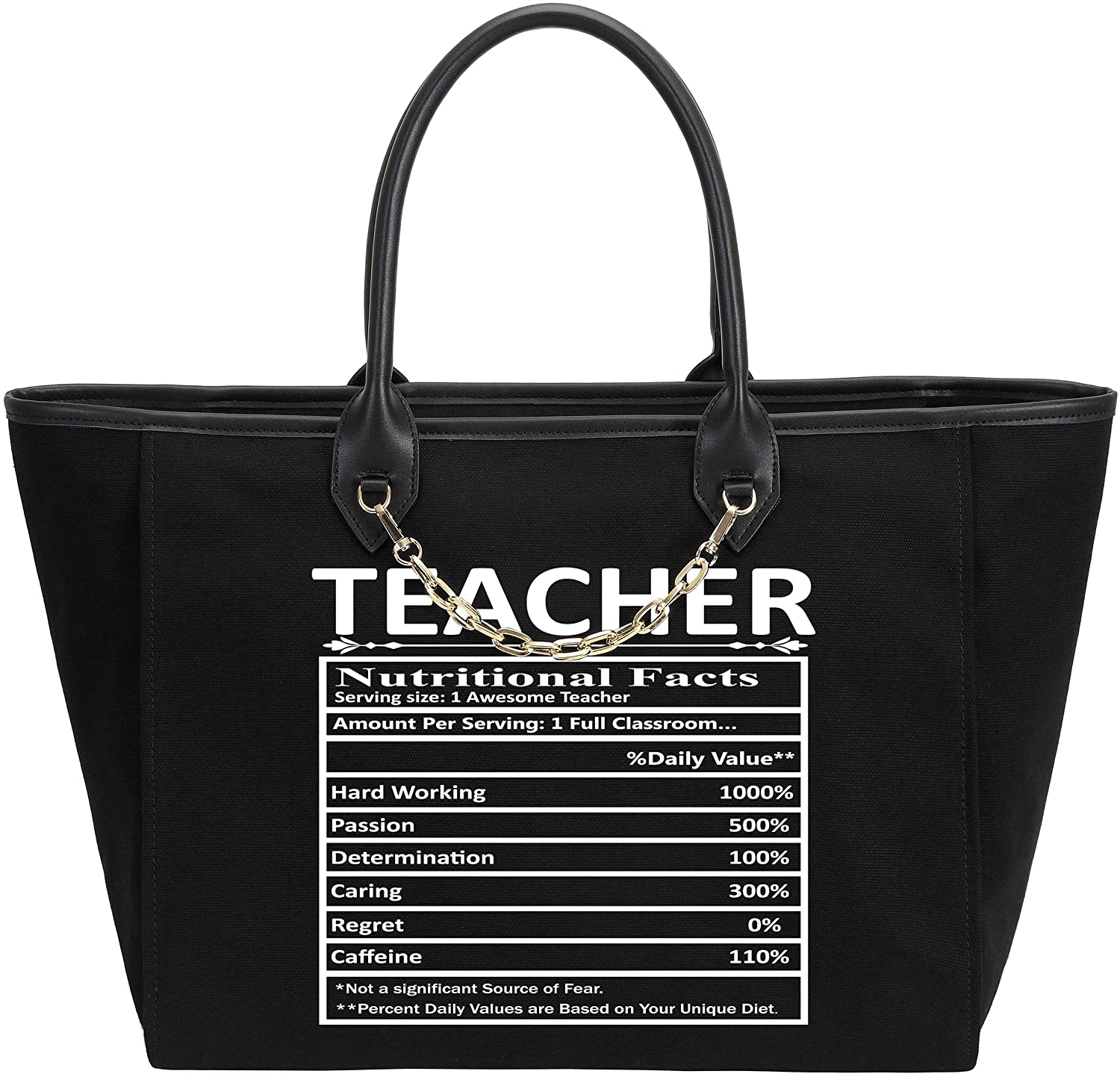 Price:$21.96 S.CHU Women's Awesome Teacher Gift Canvas Handbag Chain Large Shoulder Bag Black  Handbags   