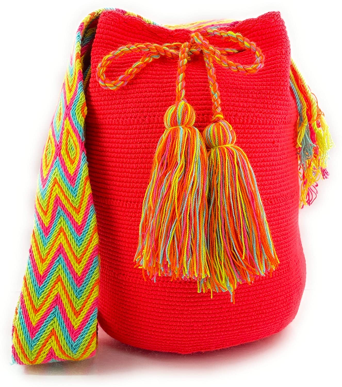 Price:$64.00 Colombian Handbags, Mochila Wayuu, 100% Original Colombian Cotton Handmade Bucket Bag. (SINGLE COLOR)  Handbags   