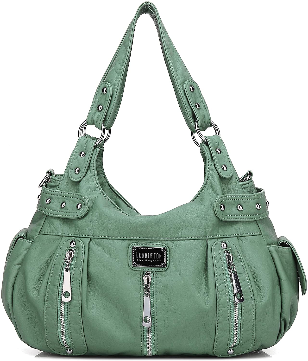 Price:$39.99    Scarleton Satchel Handbag for Women, Ultra Soft Washed Vegan Leather Crossbody Bag, Shoulder Bag, Tote Purse, Dark Mint, H129253  Clothing