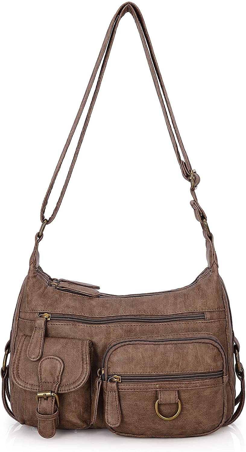 Price:$32.99 Angel Barcelo Cross body Shoulder Bag Women Soft Leather Purses Handbag Taupe  Handbags   
