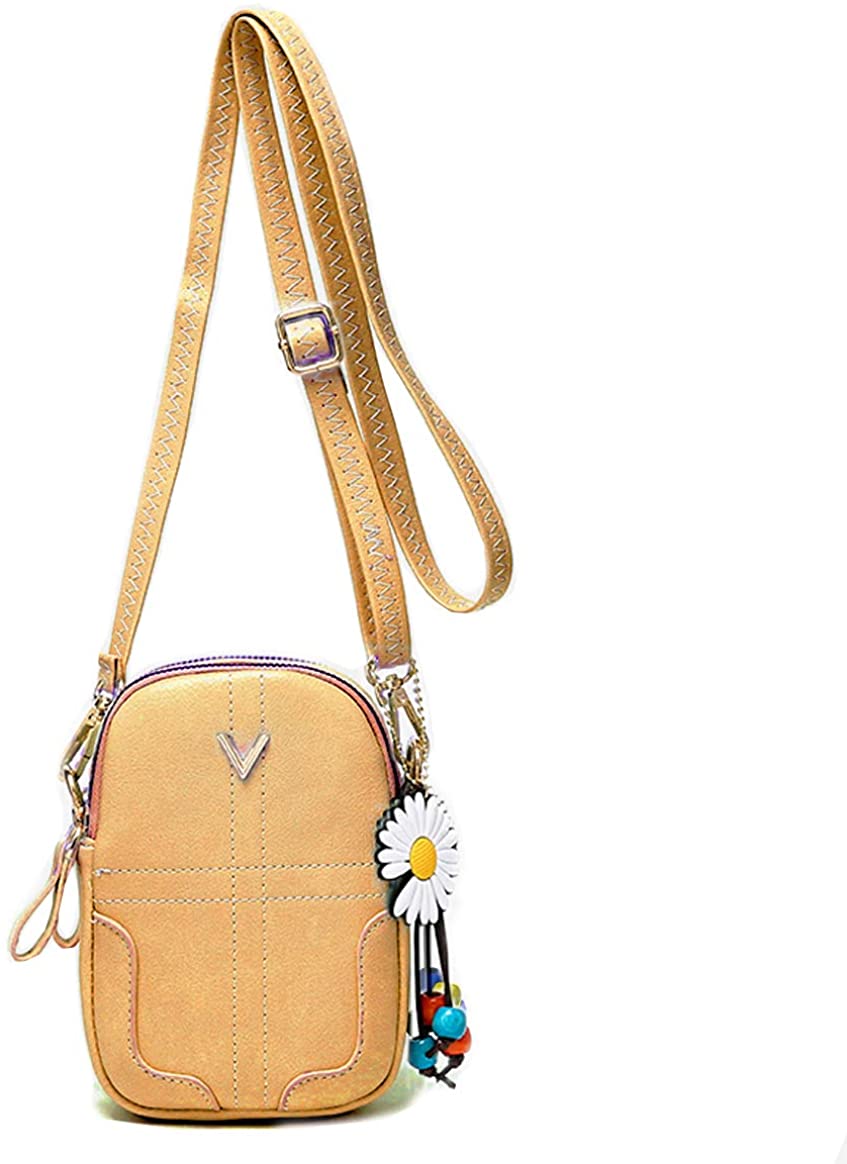 Price:$21.99 Festival Mini Crossbody Bag, PU Leather Purse Shoulder Bag, Multi Pocket Zipper Cell Phone City Bag for Women and Girls - Yellow  Handbags   