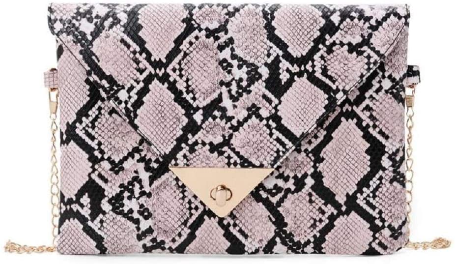 Price:$19.95    Rose Small Faux Snake Skin Print Shoulder Bag Flap Messenger Handbags for Women Leather Chain Crossbody Bags  Clothing