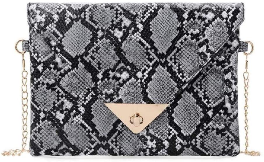 Price:$19.95    Dark Grey Small Faux Snake Skin Print Shoulder Bag Flap Messenger Handbags for Women Leather Chain Crossbody Bags  Clothing