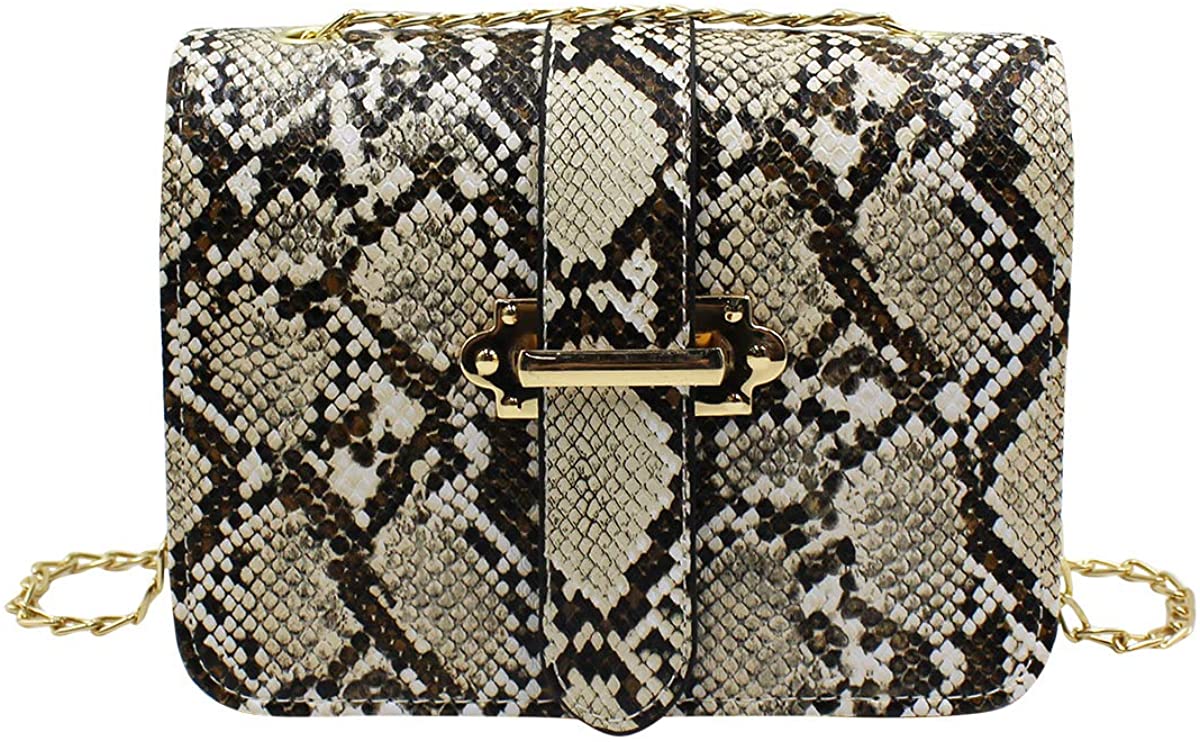 Price:$19.99    Women Fashion Snakeskin Pattern Shoulder Bag PU Leather Crossbody Purse Satchel with Metal Chain  Clothing