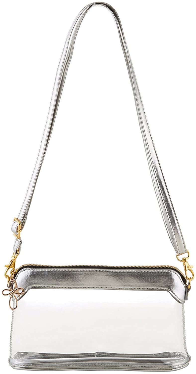 Price:$28.99    Platinum and Clear 6 x 5 Inch Vinyl Crossbody Shoulder Stadium Bag  Clothing