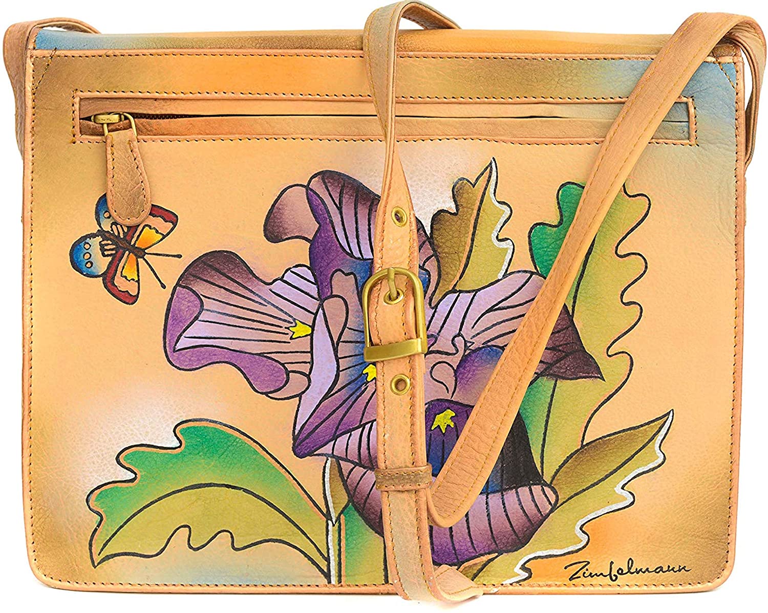 Price:$89.97 ZIMBELMANN LILI LOU Genuine Nappa Leather Hand-painted Cross Body Shoulder Bag  Handbags   