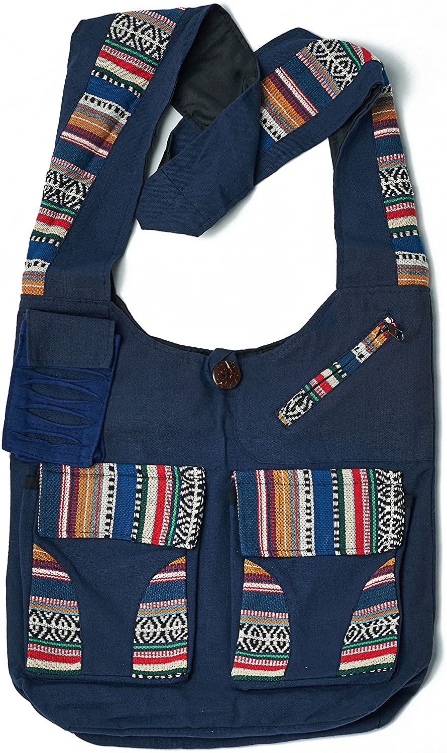 Price:$19.98 Navy Blue Cross Body Shoulder Bag with Woven Tribal Accent Design  Handbags   