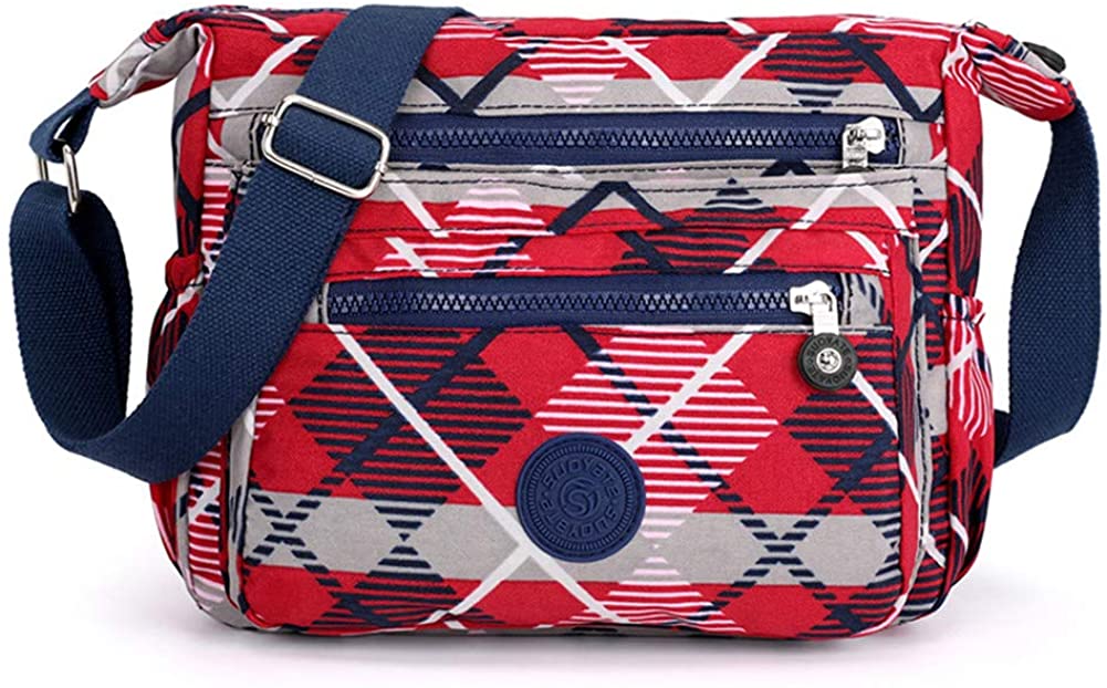 Price:$18.50 High Grade Nylon Fabrics Multi-Pocket Crossbody Purse Bags for Women Travel Shoulder Bag casual Mummy bag (Flower-2)  Handbags   