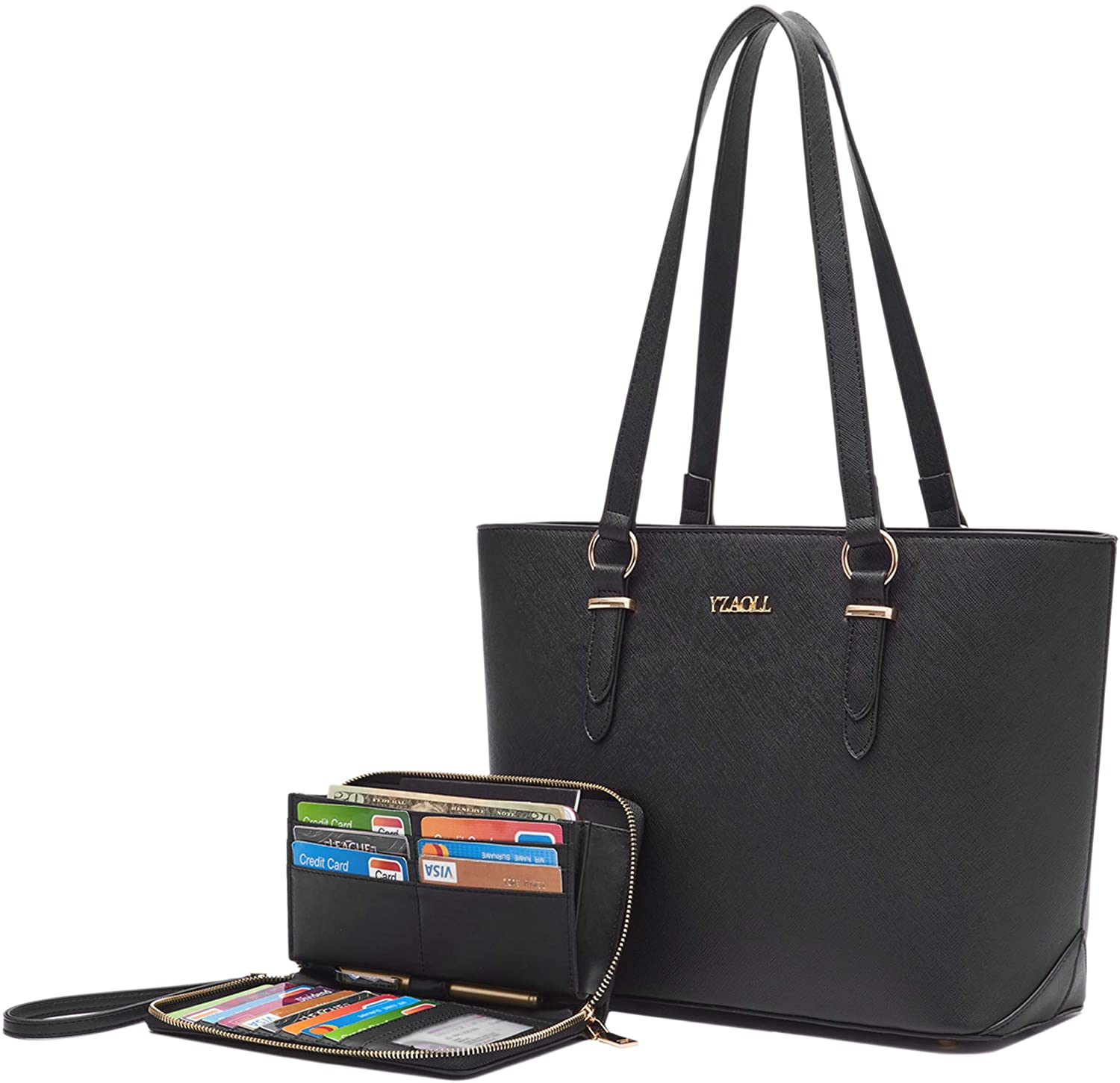 Price:$39.99    Purses and Handbags for Women Work Tote Bag Shoulder Top Handle Satchel Wallet 2pcs Black  Clothing
