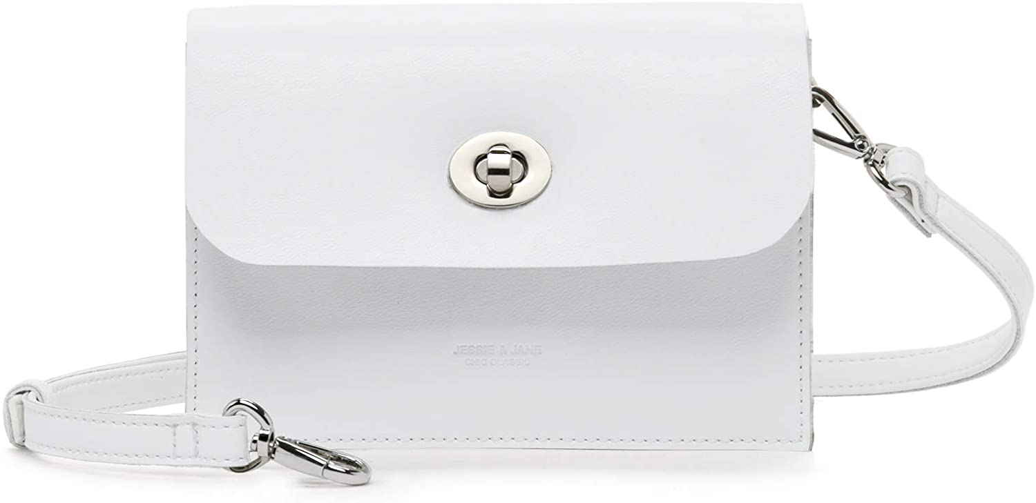 Price:$79.00 Jessie & Jane Crossbody Bag, Genuine Leather Shoulder Bag for Women White Color  Handbags   