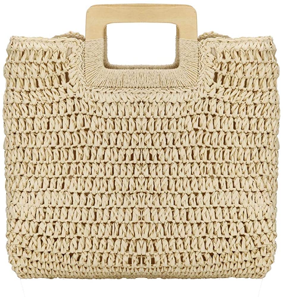 Price:$15.99    Women Straw Bag Weave Shoulder Bag Square Summer Beach Handbags (Beige)  Clothing