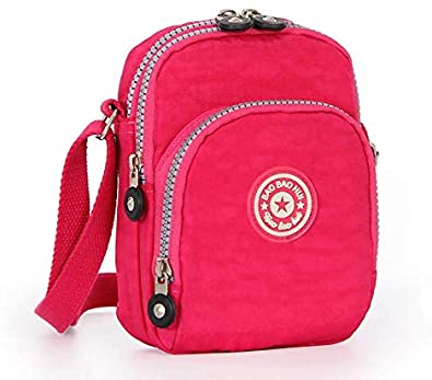 Price:$9.99 Women Cell Phone Small Nylon Crossbody Bags Smartphone Purse Wallet Shoulder Pouch (Pink)  Handbags   